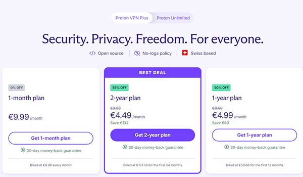 Proton VPN’s Free and Paid Plans